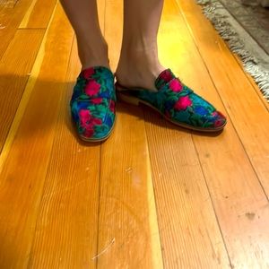 Free People floral embroidered slides